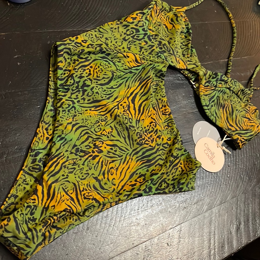 Camila Coelho Green and Yellow Animal Print One-Piece Swimsuit